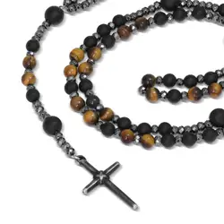 RB Rosary MYSTERES  60cm Beads Black agate Tiger eyes and He