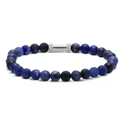 RB Zen bracelet  6mm beads lapis lazuli and knurled steel