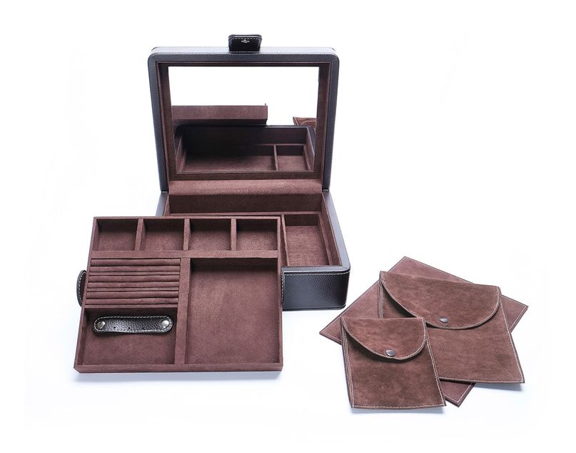 Leanschi jewellery 2 level box/2 pouches/brown