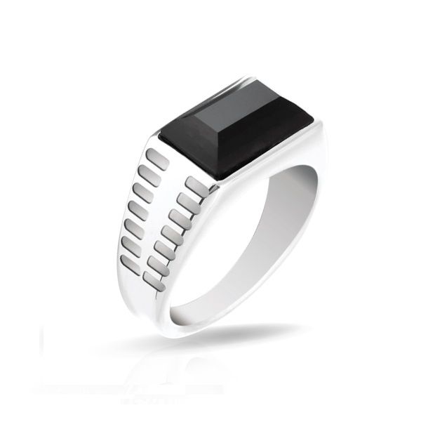 RB Ring ROCK 10mm Polished steel and Black agate Ø64