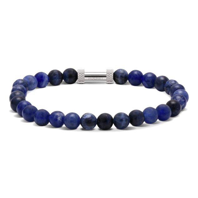 RB Zen bracelet 6mm beads lapis lazuli and knurled steel